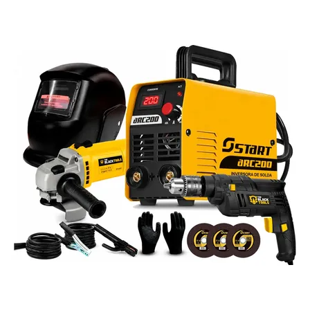 Kit Maquina De Solda 200a 220v + Esmerilhadeira E Acessórios Amarelo 220v