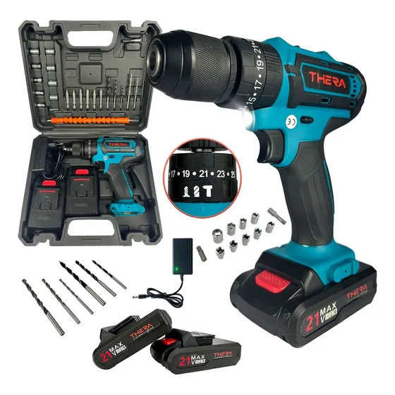 Parafusadeira Furadeira Sem Fio Bivolt 10mm 21v Maleta Kit