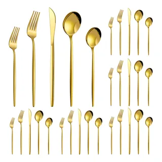 Yabo Kit Talheres 30 Peças Jogo De Talheres Inoxidável Faqueiro Dourado
