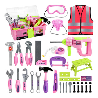 Juego De Herramientas Rosa Con Taladro Electrónico Infantil Juego De Herramientas Rosa Con Taladro Electrónico Infantil