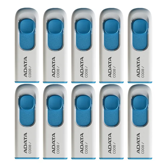 Kit 10 Memoria Usb 32gb Deslizante Blanco/azul Mayoreo Blanco Azul