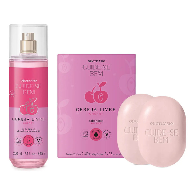 Cuide-se Bem Cereja Livre: Body Splash 200ml+ Sabonetes Em Barra 2x80g