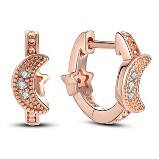 Aretes Mujer De Plata Rosa S925, Luna Y Estrella, Zirconias Aretes Mujer De Plata Rosa S925, Luna Y Estrella, Zirconias