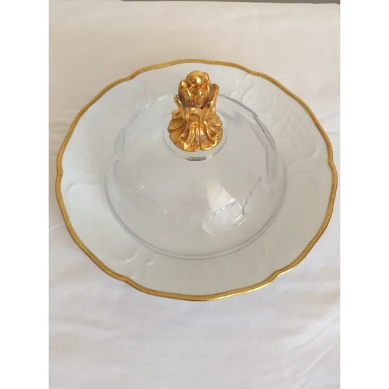 Servidor Con Tapa De Cristal . Plato De Porcelana Alemán 