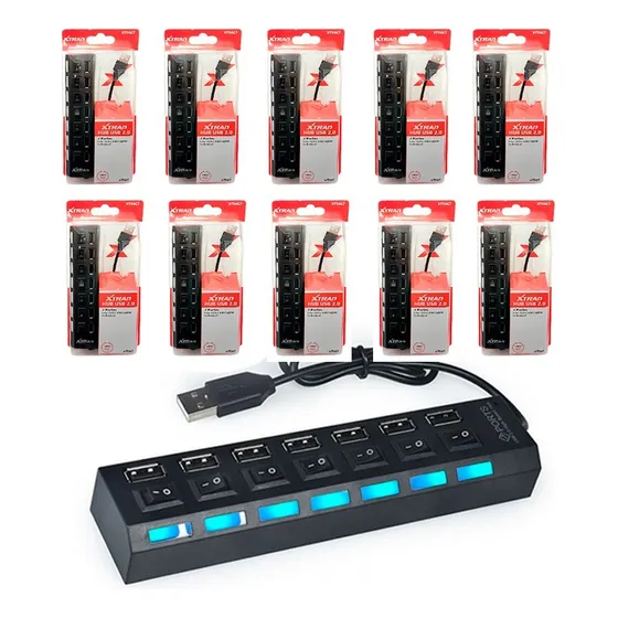 10 Hub Usb 7 Portas 2.0 Aumenta Usb Para Pc 480 Mbps 
