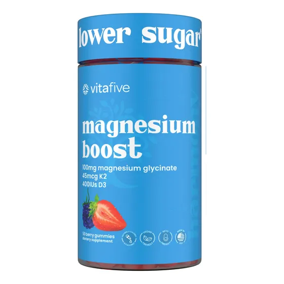 Vitafive Glicinato De Magnesio Bajo En Azucar 50 Gomitas Frutos Rojos