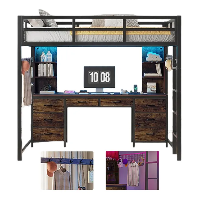 Literas Base Individual Escritorio Cama Con 8 Cajones