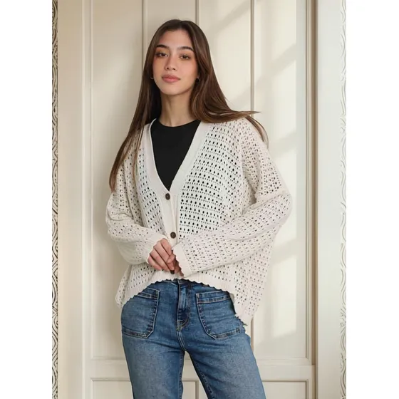 Cardigan Calado Con Botones Juniper Knitwear Mujer
