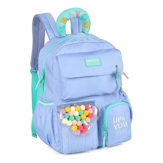Mochila Escolar Menina Grande De Costas Up4you - Luxcel Cor Azul Desenho Do Tecido Lisa