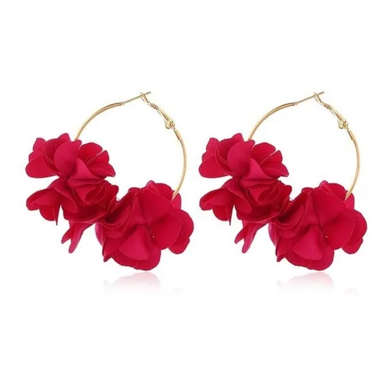 Aros De Flores De Tela Colgante