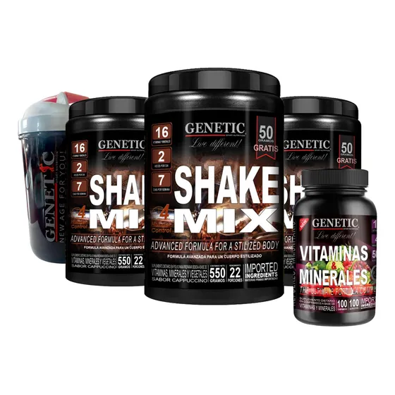 Shake Mix Reemplaza Comidas Vitaminas Minerales Vaso Genetic