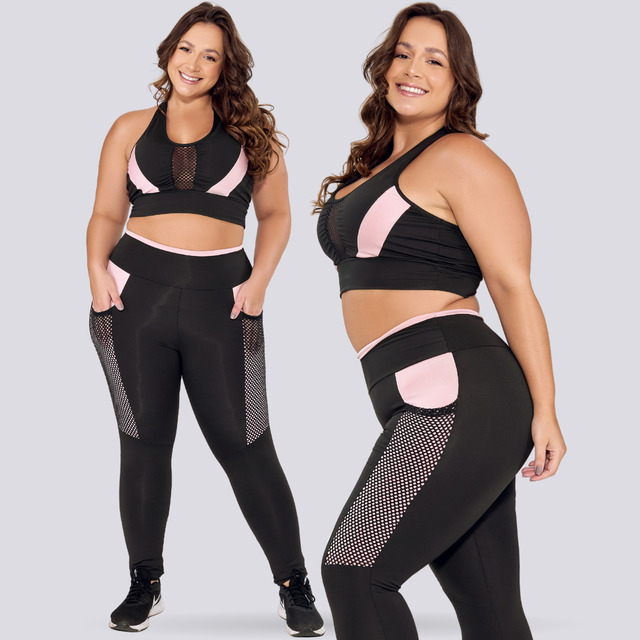 Conjunto Academia Top E Calça Plus Size Com Bolso Treino