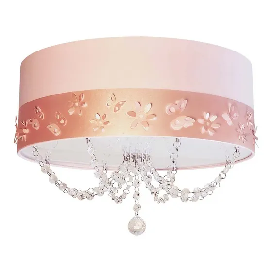 Luminária Infantil Quarto Menina Com Cristal 30cm Estrutura Rosa Bebê 127/220V