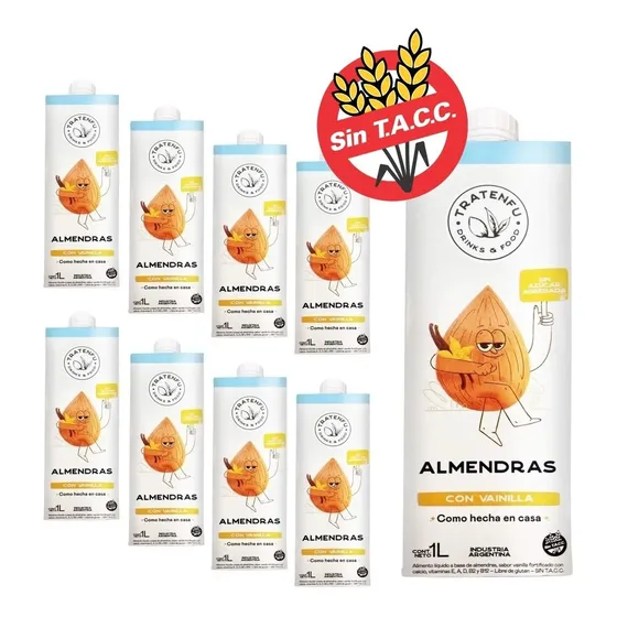 Leche Almendras Vainilla Sin Tacc Ni Azucar Tratenfu 1 Lt X8
