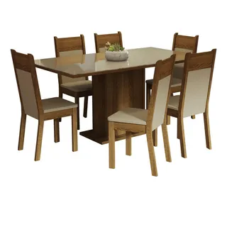 Sala Jantar Mesa Tampo Vidro 6 Cadeira Madesa Francine Cor Crema/rustic/bege Xmmdja060142 Sala Jantar Mesa Tampo Vidro 6 Cadeira Madesa Francine Cor Crema/rustic/bege Xmmdja060142
