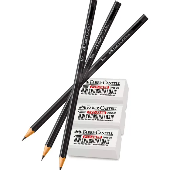 Lapiz Negro Grafito + Goma De Borrar Faber Castell X3