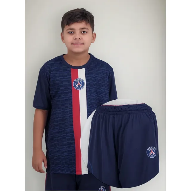 Kit Psg Camisa E Calção Infantil Marinho