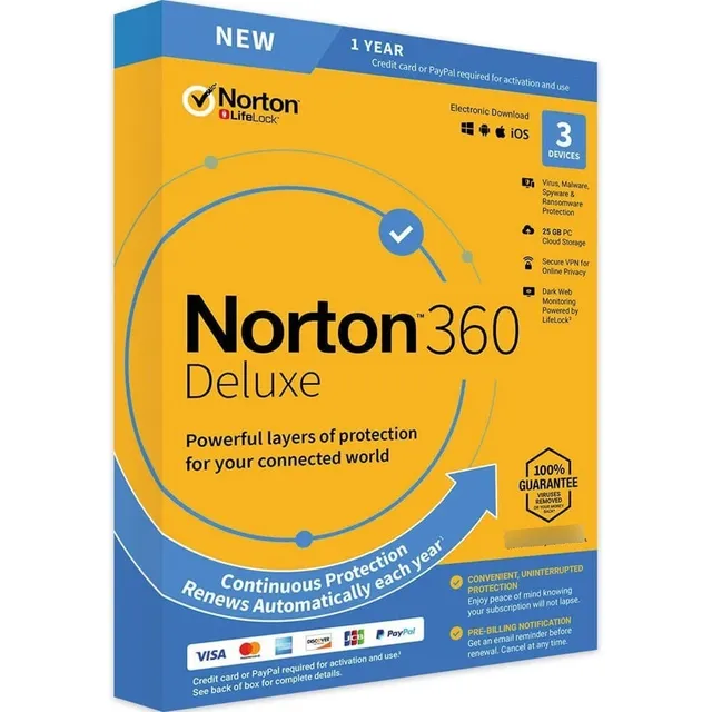 Norton Antivirus 360 Deluxe  3 Dispositivos  25gb  1 Año
