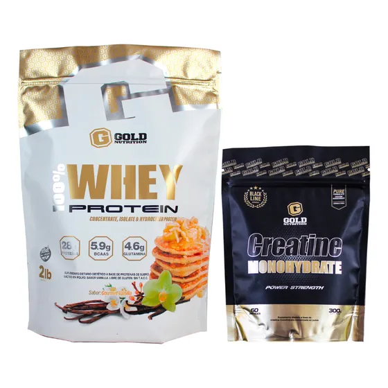 100% Whey Protein 2 Lbs + Creatina 300g Gold Nutrition Combo