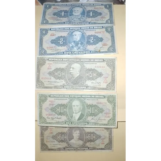 5 Billete Brasil * 1, 2, 5, 10, 50, Cruzeiros Valor Recibido