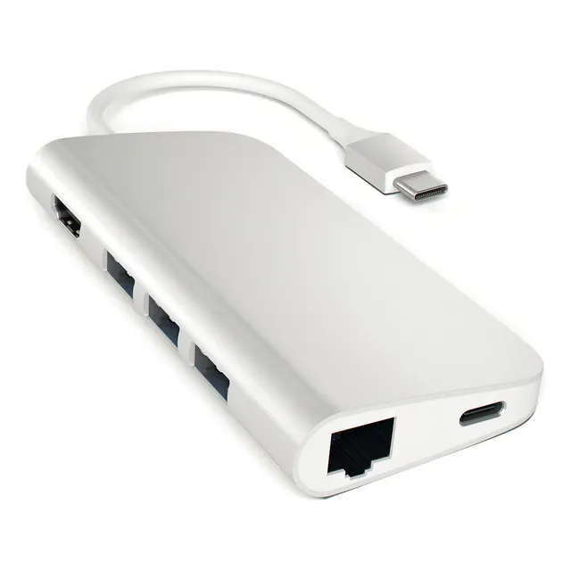 Hub Adaptador Usb-c A Hdmi 4k Usb 3.0 Rj45 Sd Silver