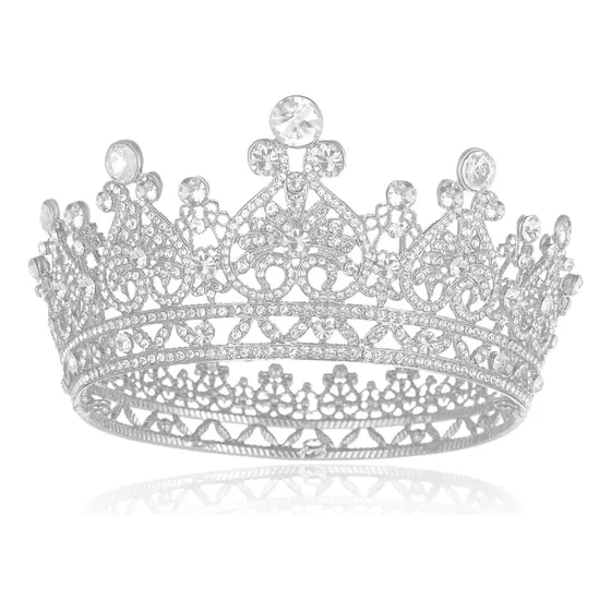 Corona Tocado Para Novia O Reina Plateada Con Brillantes