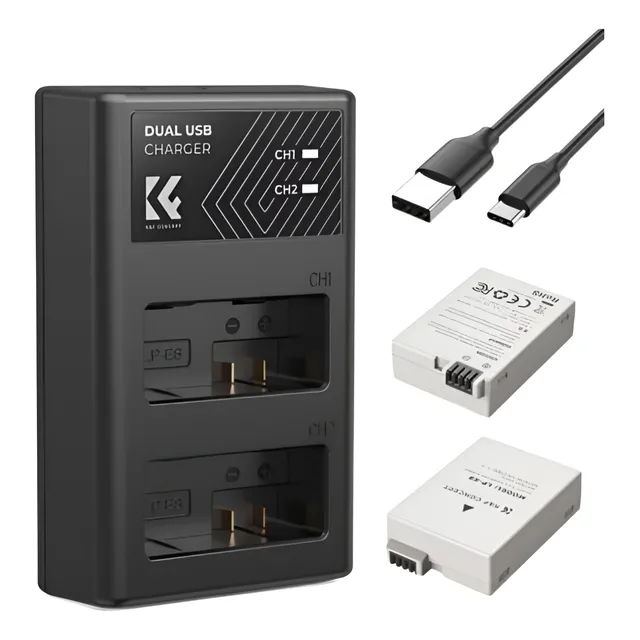 Cargador Doble Usb +bater K&f Concept Lp-e8 Para Canon