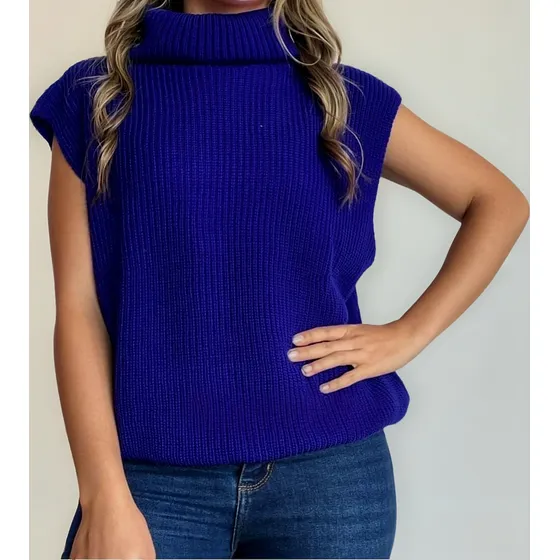 Chaleco Para Dama. Tejido Tipo Lana Estilo Cuello Tortuga
