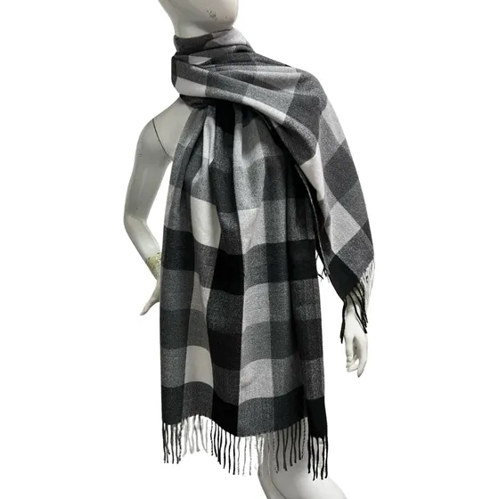 Bufanda Echarpe Tapado Cashmere Abrigo De Invierno Gris Cuadros Gris Unica