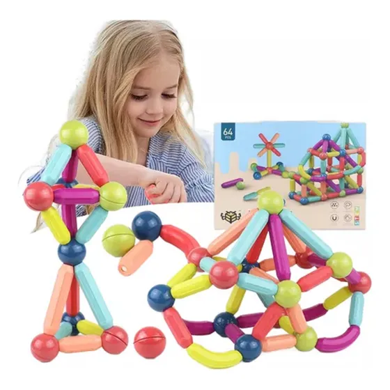 Juego Bloques Para Armar Magnético Didáctico 64 Piezas