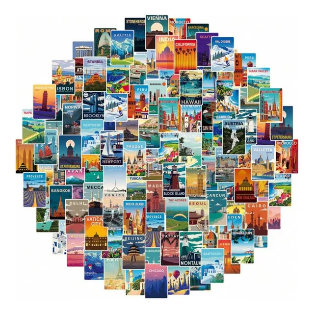 Set De 108 Stickers De Ciudades Paisajes Viajeros Países