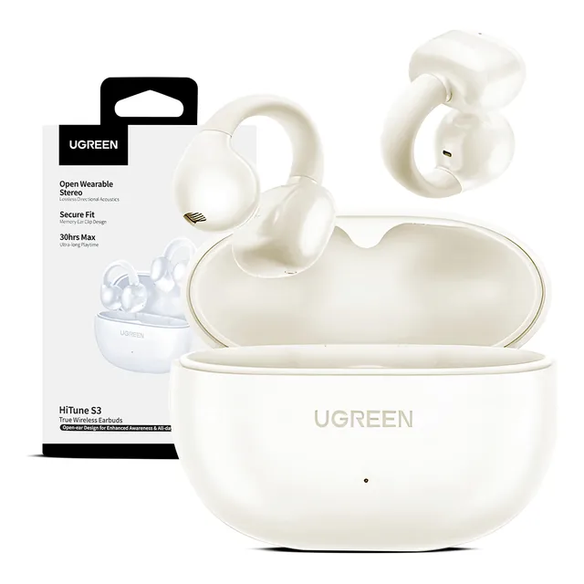 Audifonos Ugreen Hitune S3 Open Ear Clip Bluetooth 5.4 Perla Blanco