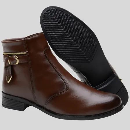 Bota Feminina Cano Curto Confortável Salto Baixo Com Zíper Marrom 37 Br