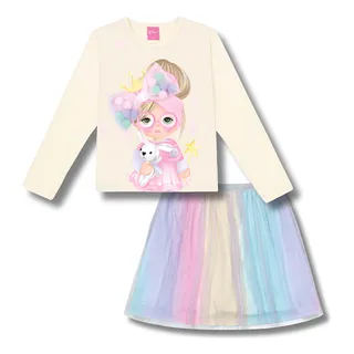 Conjunto Infantil Menina Cinti Blusa Manga Longa Saia Tule Conjunto Infantil Menina Cinti Blusa Manga Longa Saia Tule