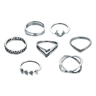 Set Ring Fashion Leaf De 7 Piezas Para Juntas De Hip Hop Set Ring Fashion Leaf De 7 Piezas Para Juntas De Hip Hop