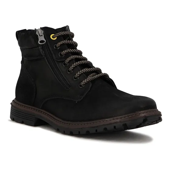 Starsax Bota Cuero Casual Hombre Acordonado C/cierre - Negro