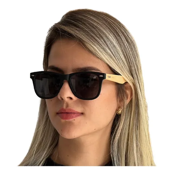 Óculos De Sol Masculino Polarizado Bamboo Quadrado Original