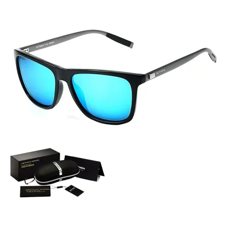Anteojos de sol polarizados Veithdia 6108 Azul Estándar Diseño Mirror Varilla Gris oscuro de Aluminio V6108