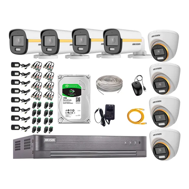 Cámaras Seguridad Kit 8 Hikvision 1080p Colorvu Noche Color