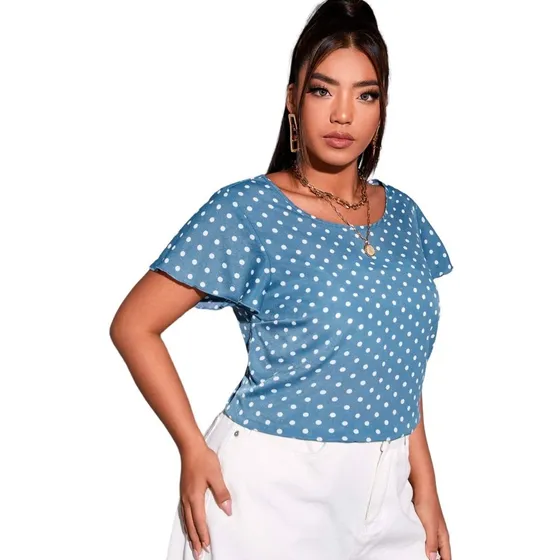 Blusa Azul Con Estampado De Lunares 3xl (18)