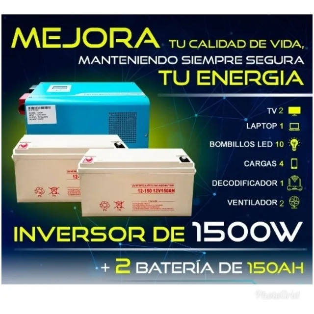 Kit Inversor De 1.500 W + 2 Baterías De 150 Ah Nuevas Garant