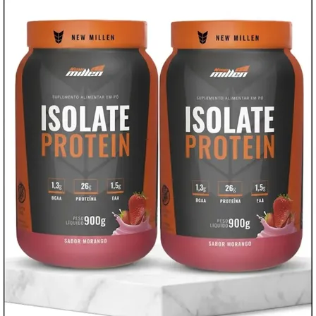 Kit Whey Isolado New Millen Isolate Protein Pó 900g Pote Morango