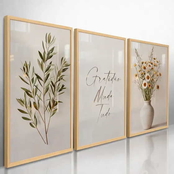 Quadros Decorativos Boho Gratidão Muda Tudo Sala Kit 122x60