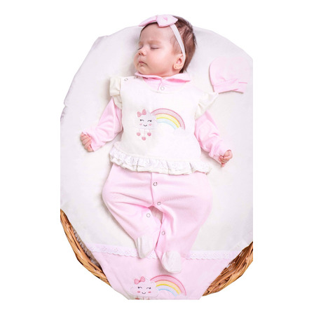 Saída De Maternidade Menina Arco Iris 4 Peças Nuvem Saída De Maternidade Menina Arco Iris 4 Peças Nuvem