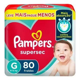 Fralda Pampers Supersec bag tamanho g 80 unidades