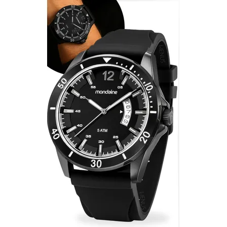 Relógio Mondaine Masculino Analógico Preto Prova D'água 50m Preto
