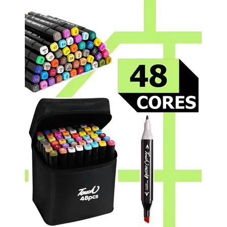 Canetas 48 Cores Estojo Canetinhas Ponta Dupla Touch Colorir Variavel