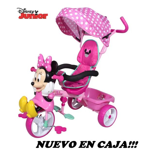 Triciclo Minnie Mouse 3 En 1 Etapas Bastón Carriola En Caja Rosa Chicle