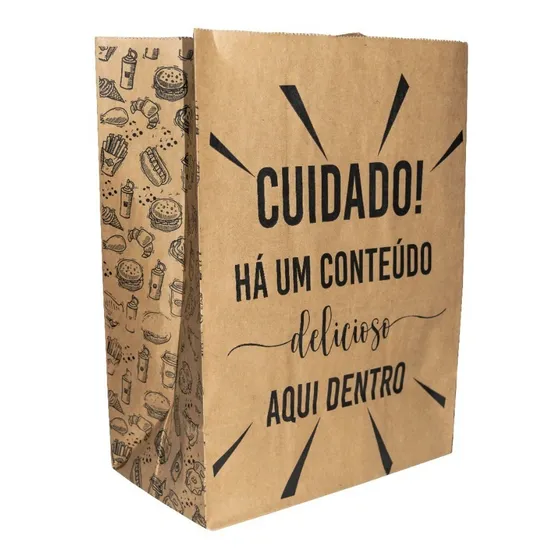 Embalagem Kraft Saco Grande Para Lanche Delivery - C/100