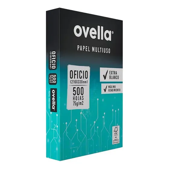 Resma De Papel Ovella Tamaño Oficio 500 Hojas Blanco 75grs